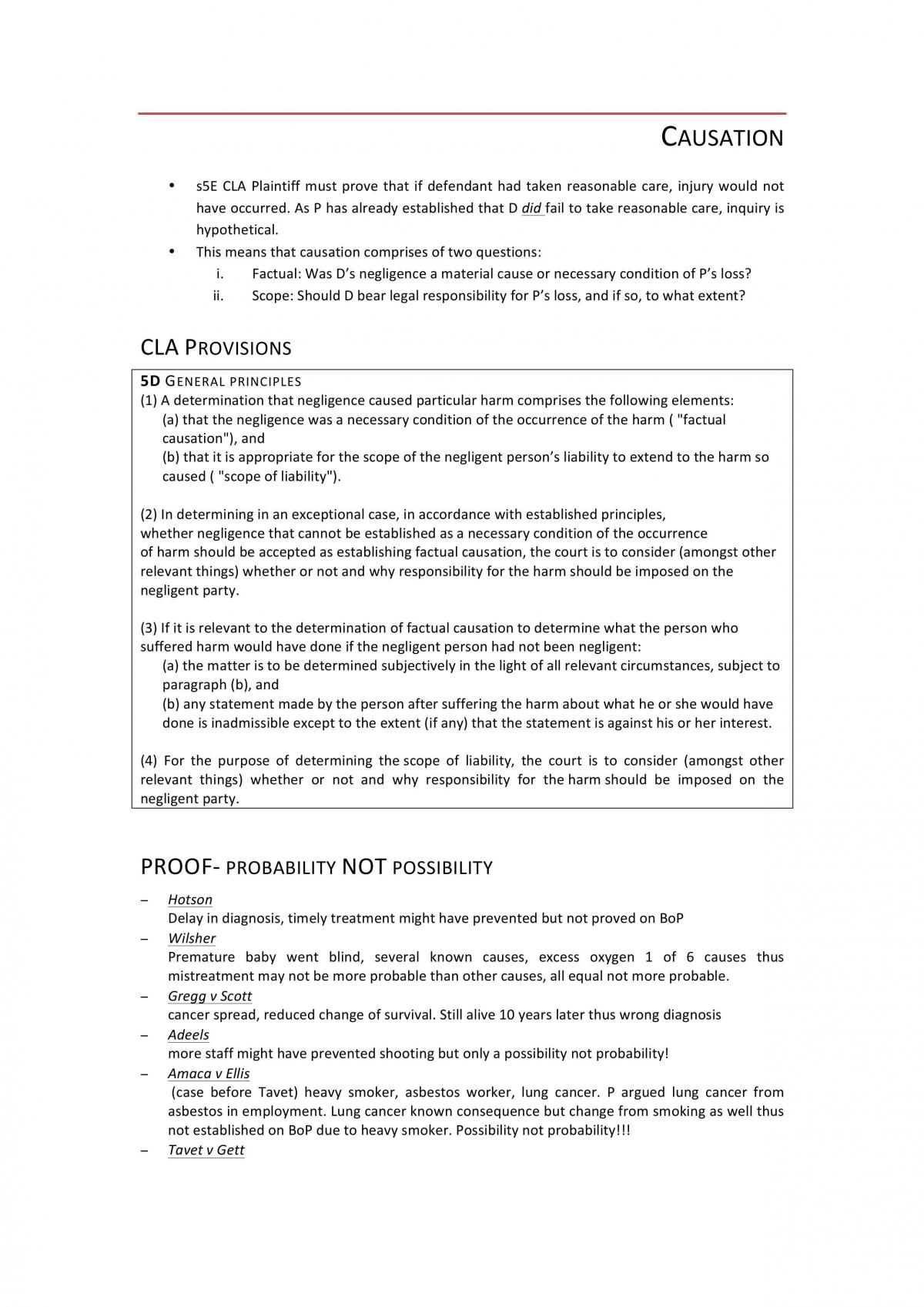 Torts Notes Causation and Proof - Page 1