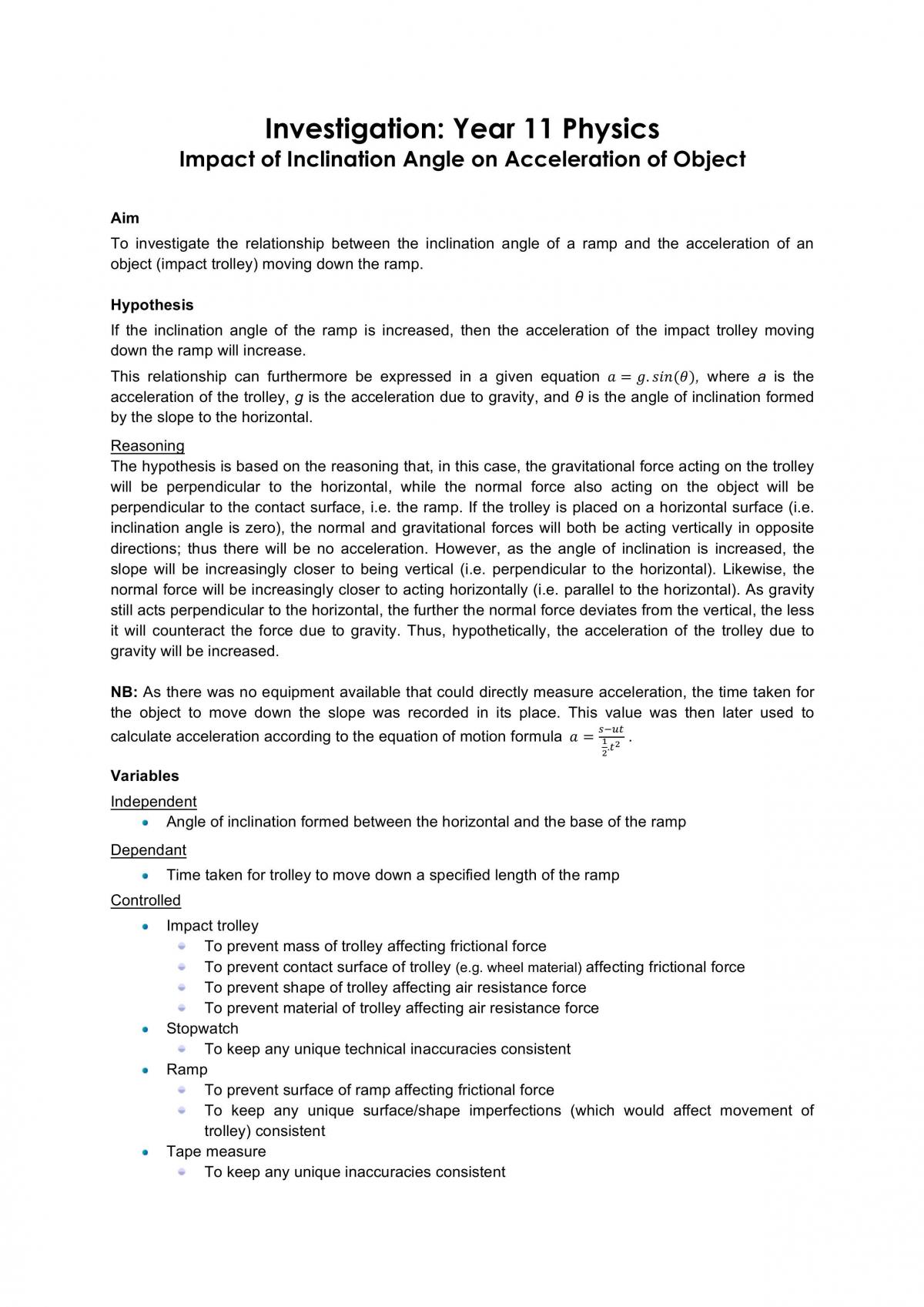 Report: Objects Moving Down Ramps - WACE Physics - Page 1