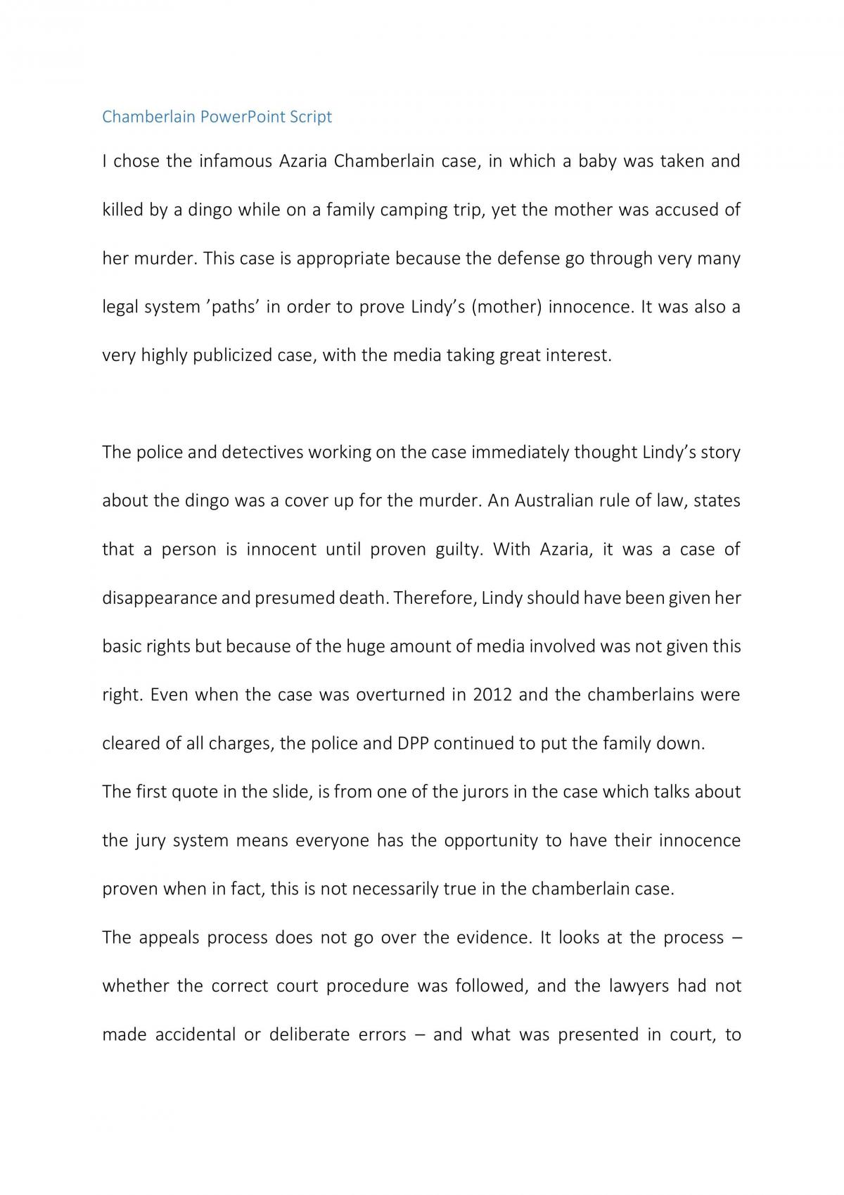 Media Study Presentation Script (Azaria Chamberlain Case) - Page 1