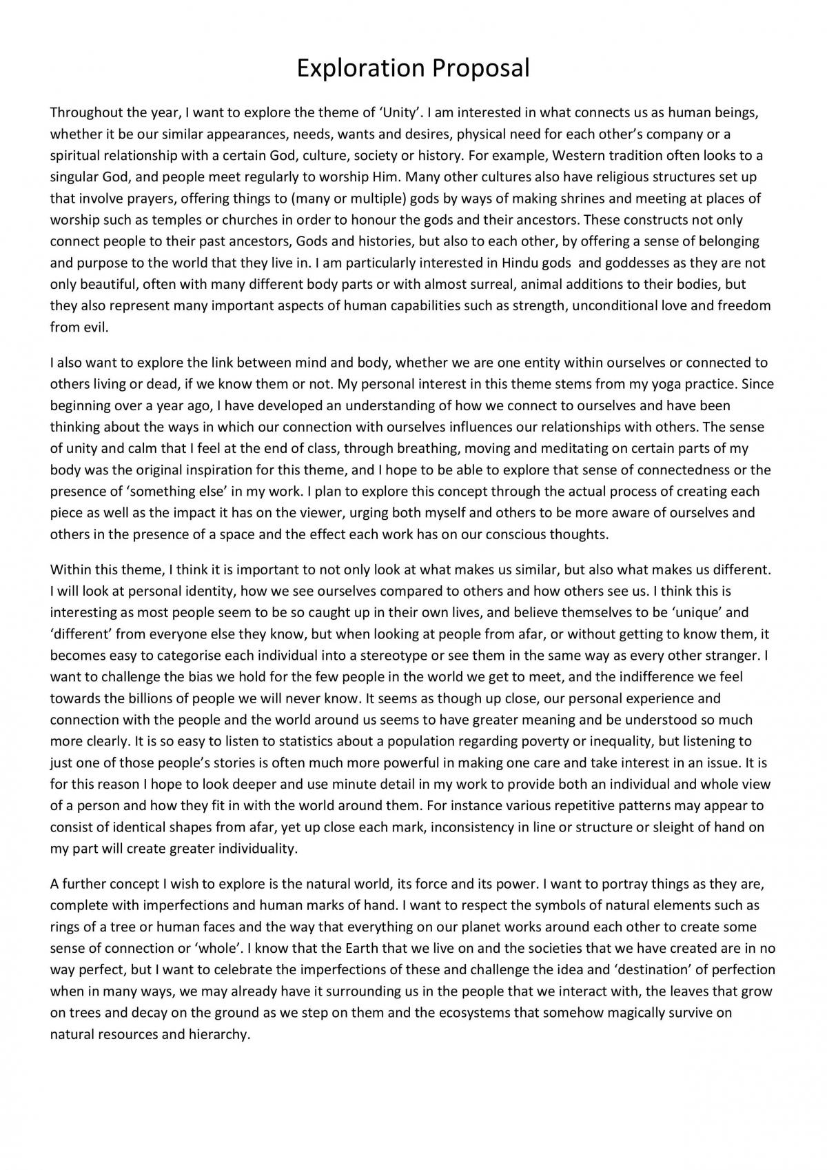 Studio Arts - Exploration Proposal Sample - Page 1