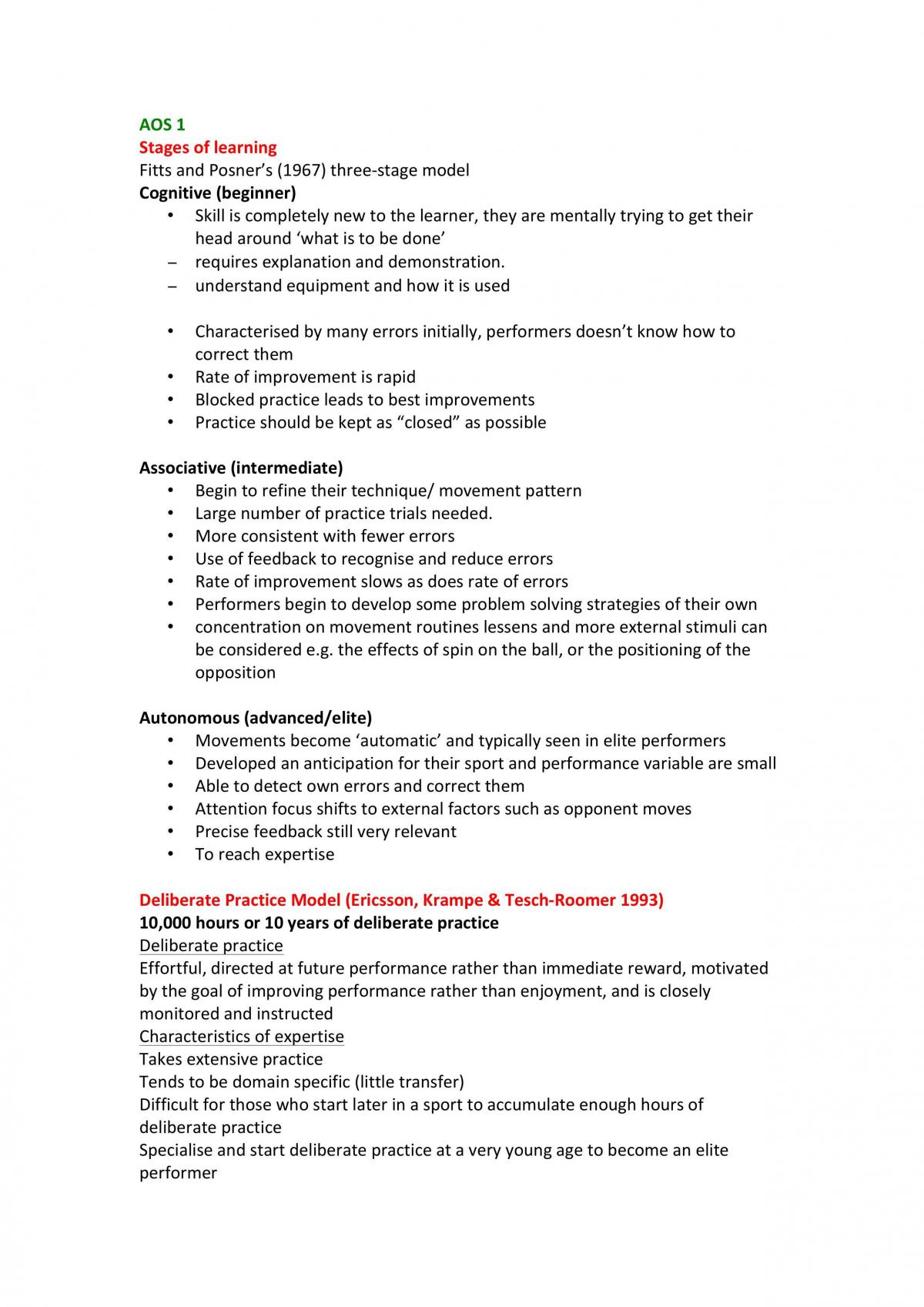 PE Unit 2 Summary Notes - Page 1