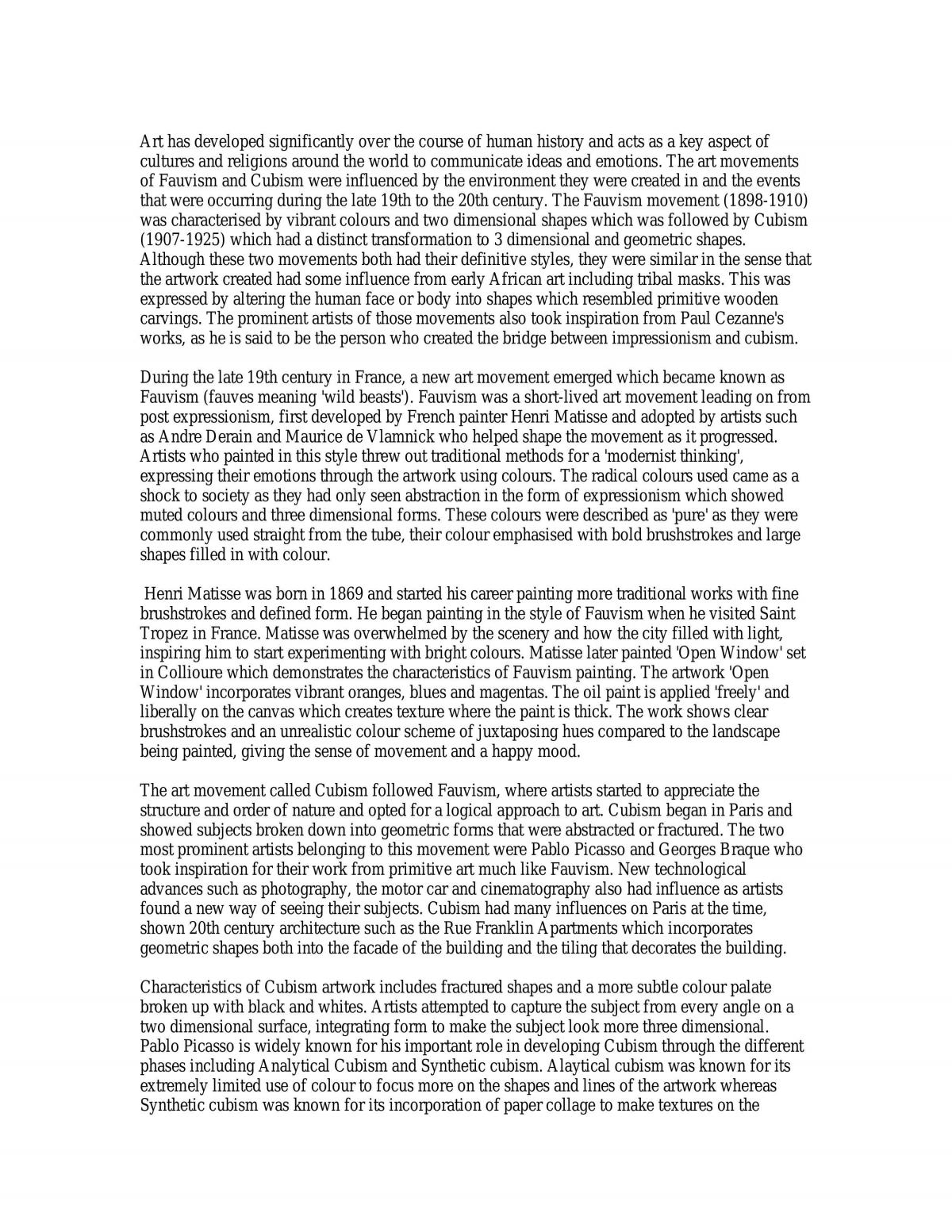 Fauvism Cubism Essay - Page 1