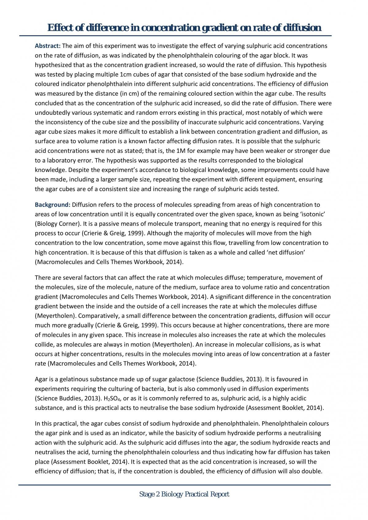 Practical Report - Effect of Difference in Concentration Gradient on Rate of Diffusion - Page 1