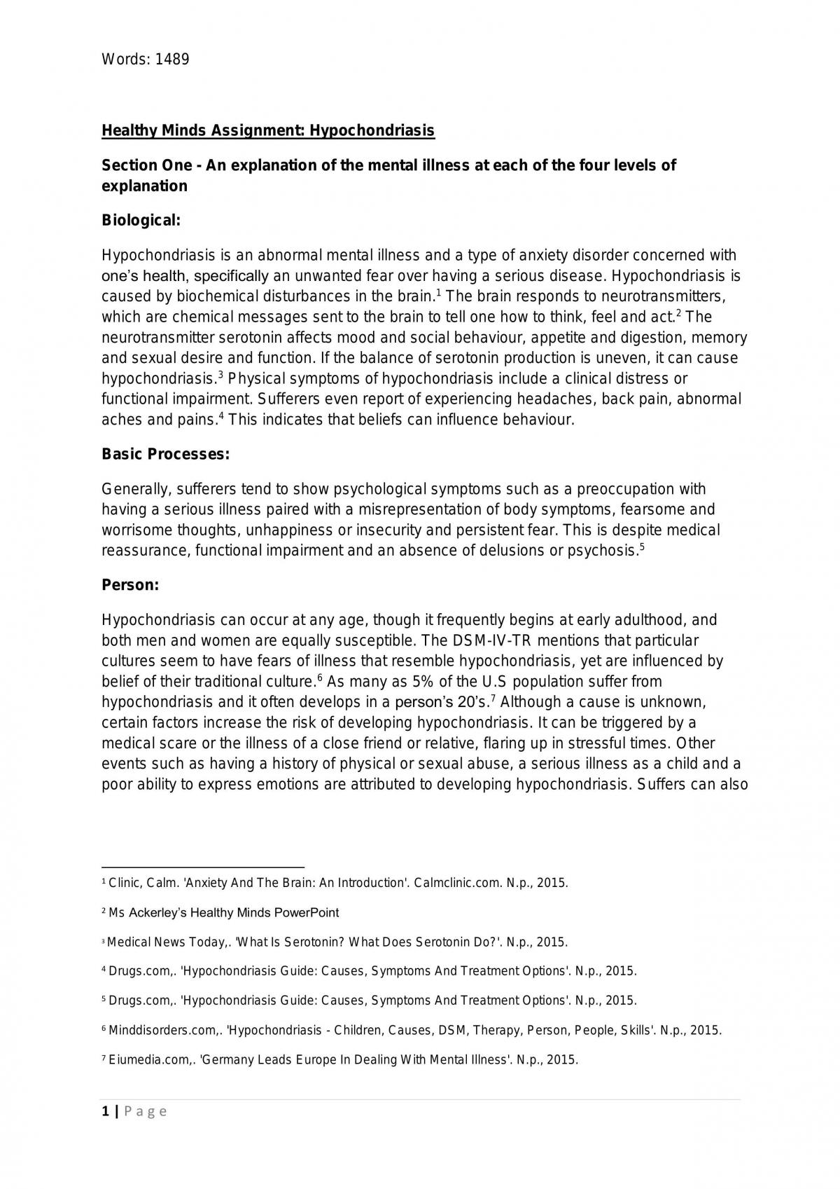 Healthy Minds Assignment - Page 1