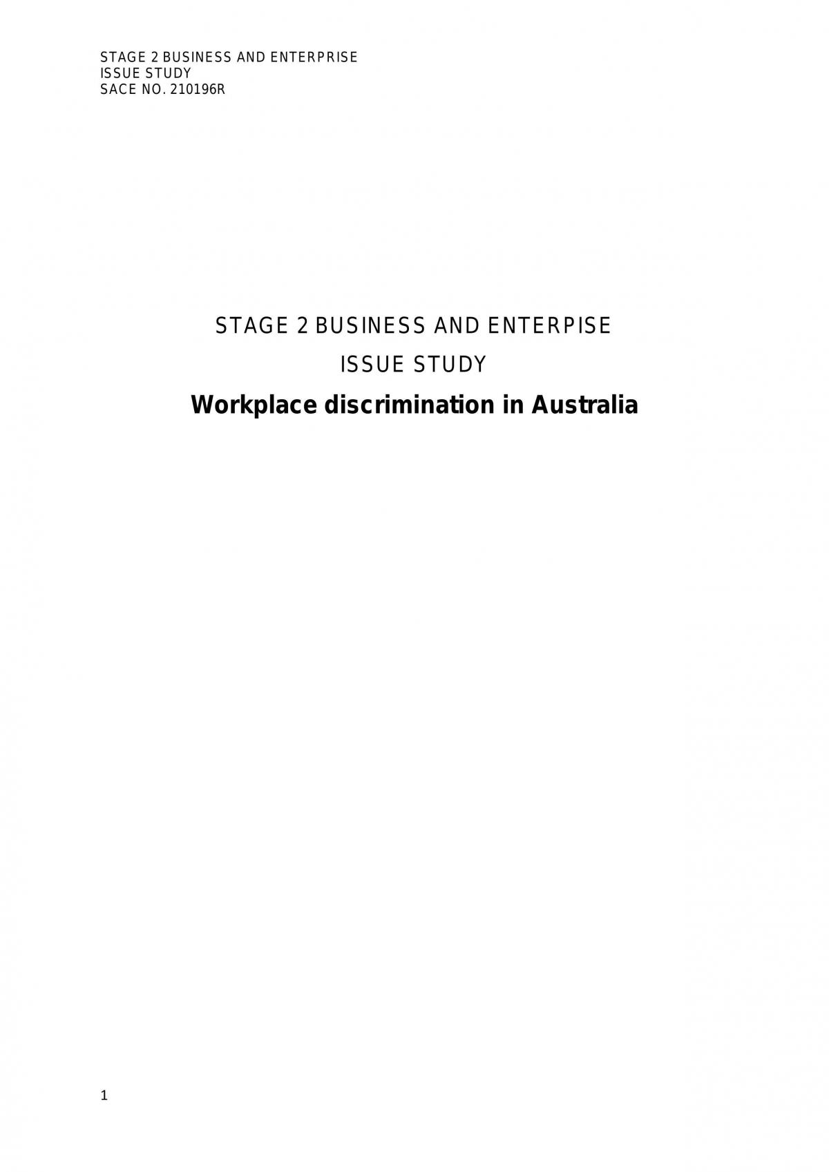Issue Study -  Workplace Discrimination  - Page 1