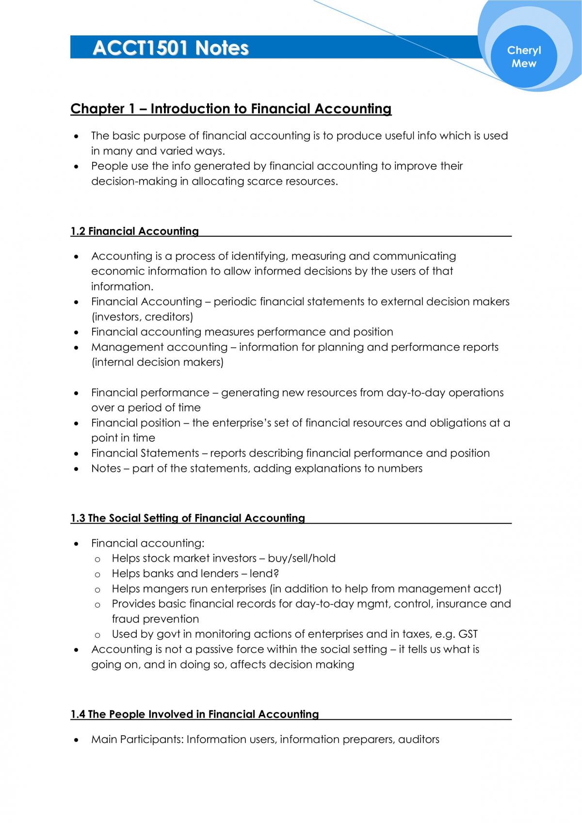 ACCT1501 Study notes - Page 1