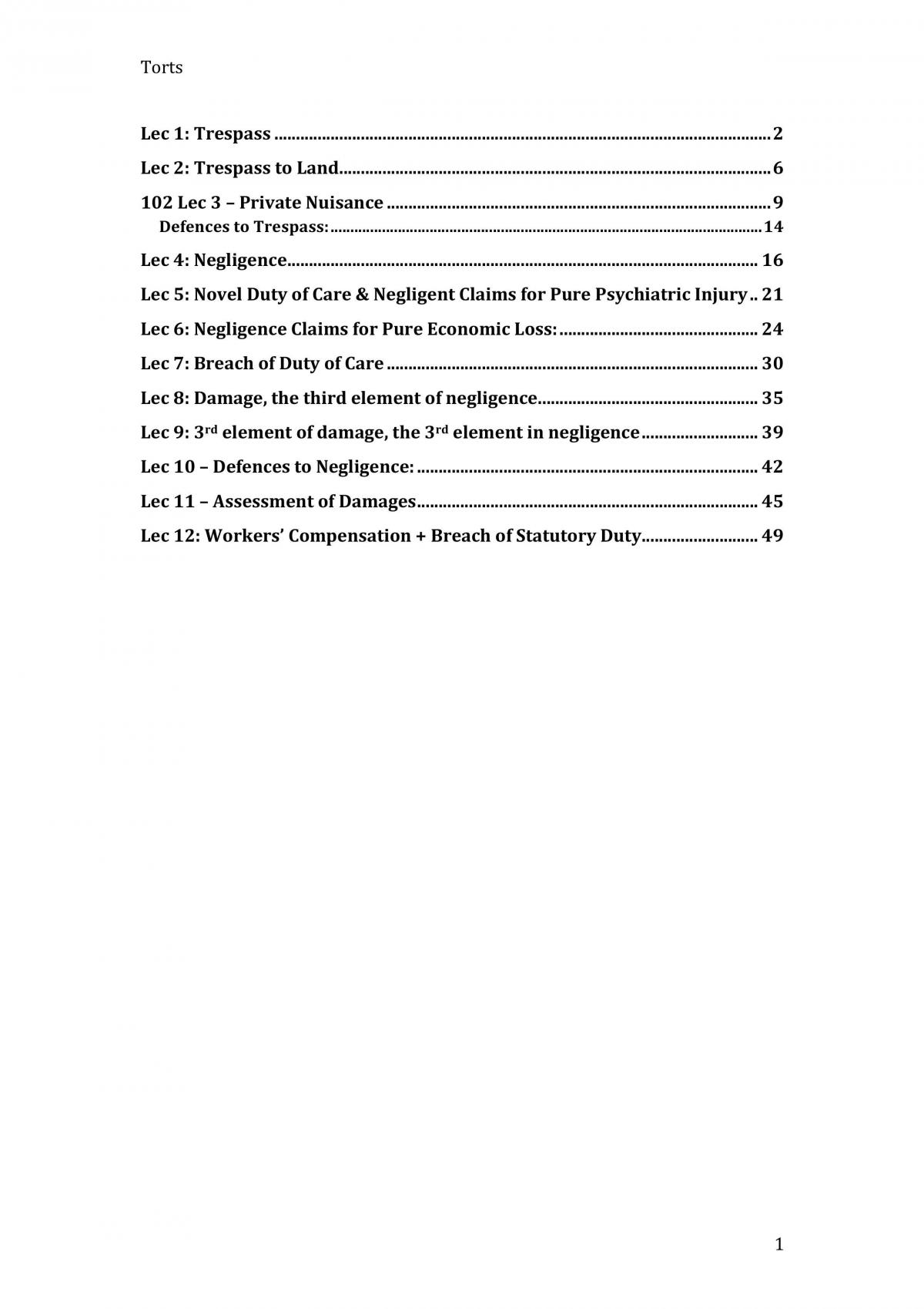 Torts Exam Booklet  - Page 1