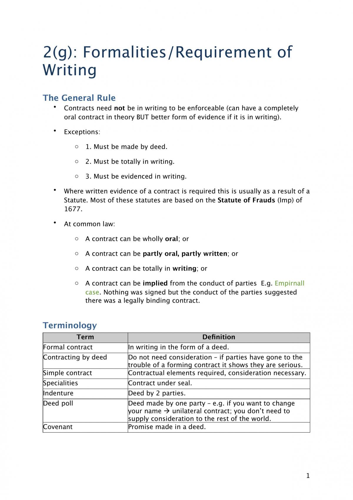 Contracts - Requirement of Writing - Page 1