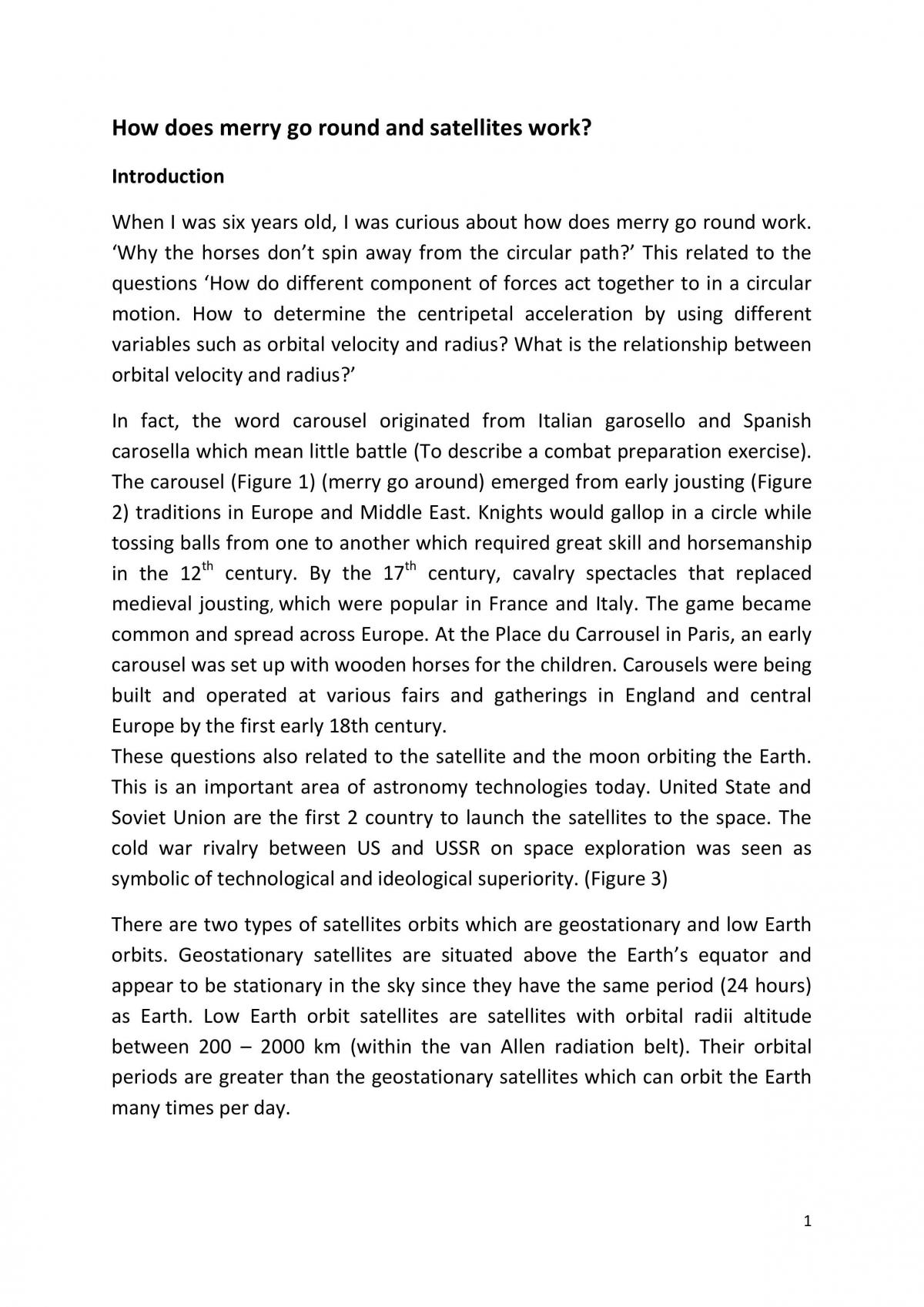 Phys1110 Final Investigation: How Does Merry Go Round and Satellites Work? - Page 1