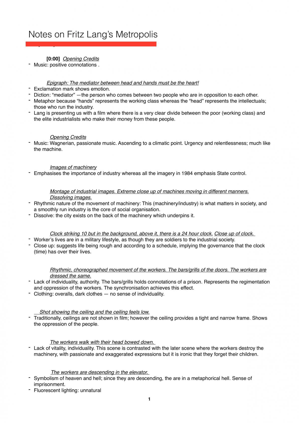 Metropolis Notes (Comparative Study) - Page 1