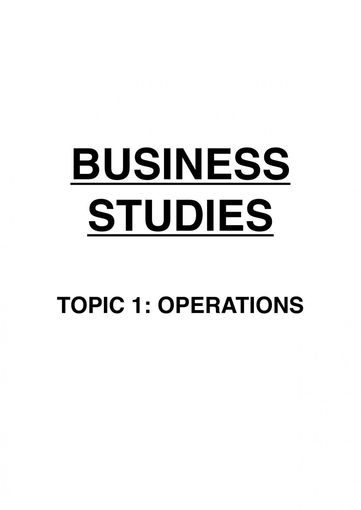 Business Studies Topic One Notes - Page 1