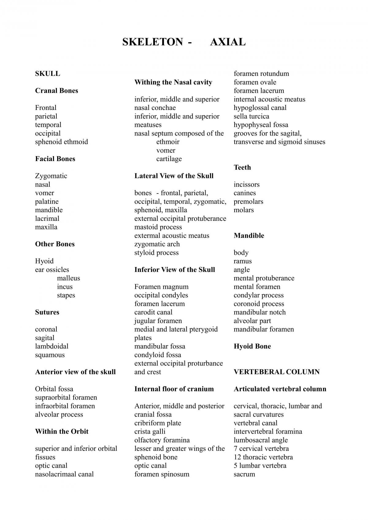 Anatomy terms required to know for the exam - Page 1