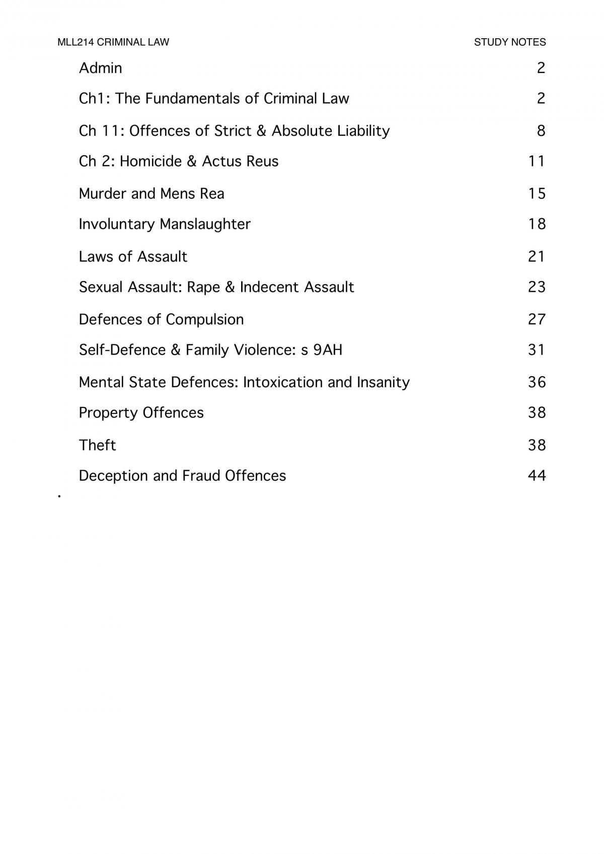 Criminal Law Exam Study Notes - Page 1