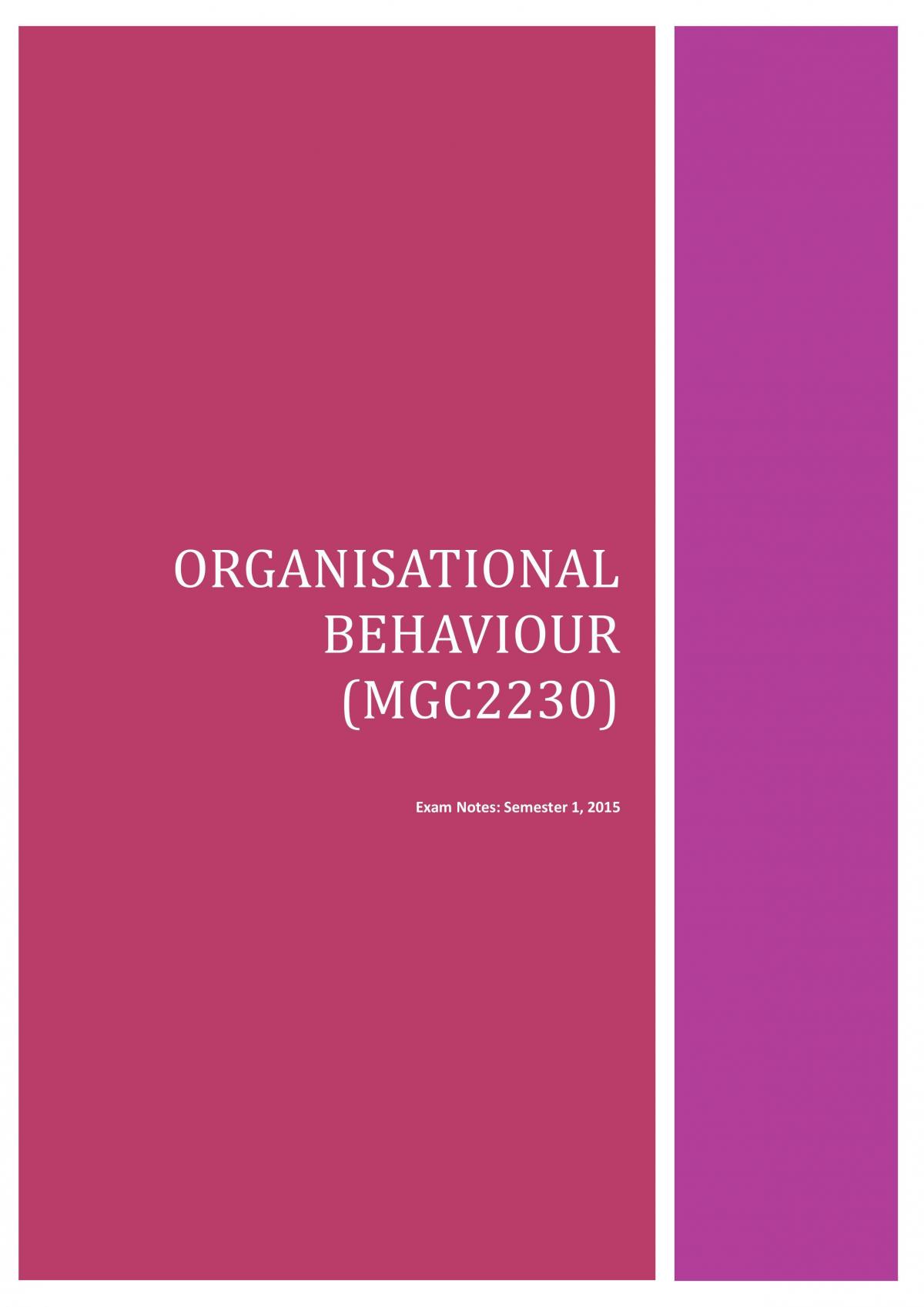 MGC2230 Organisational Behaviour Full Study Notes - Page 1