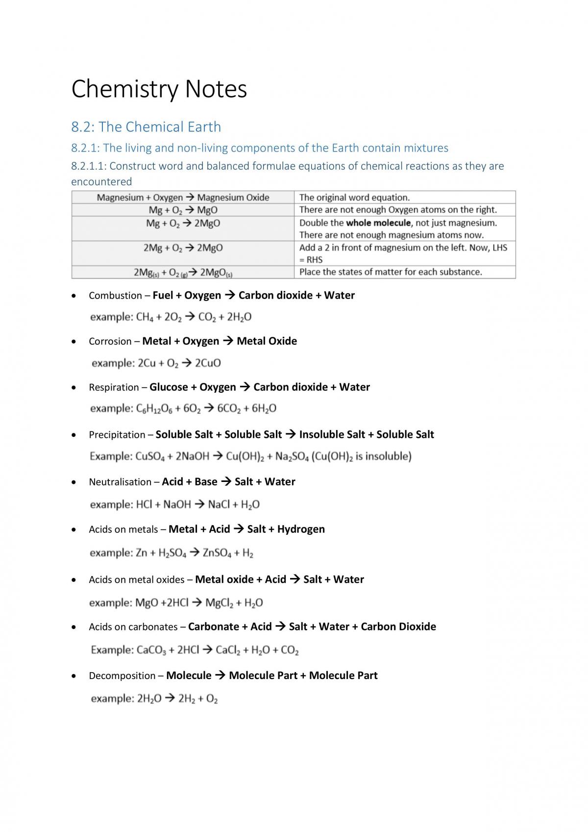 Chemistry Preliminary Notes - Page 1