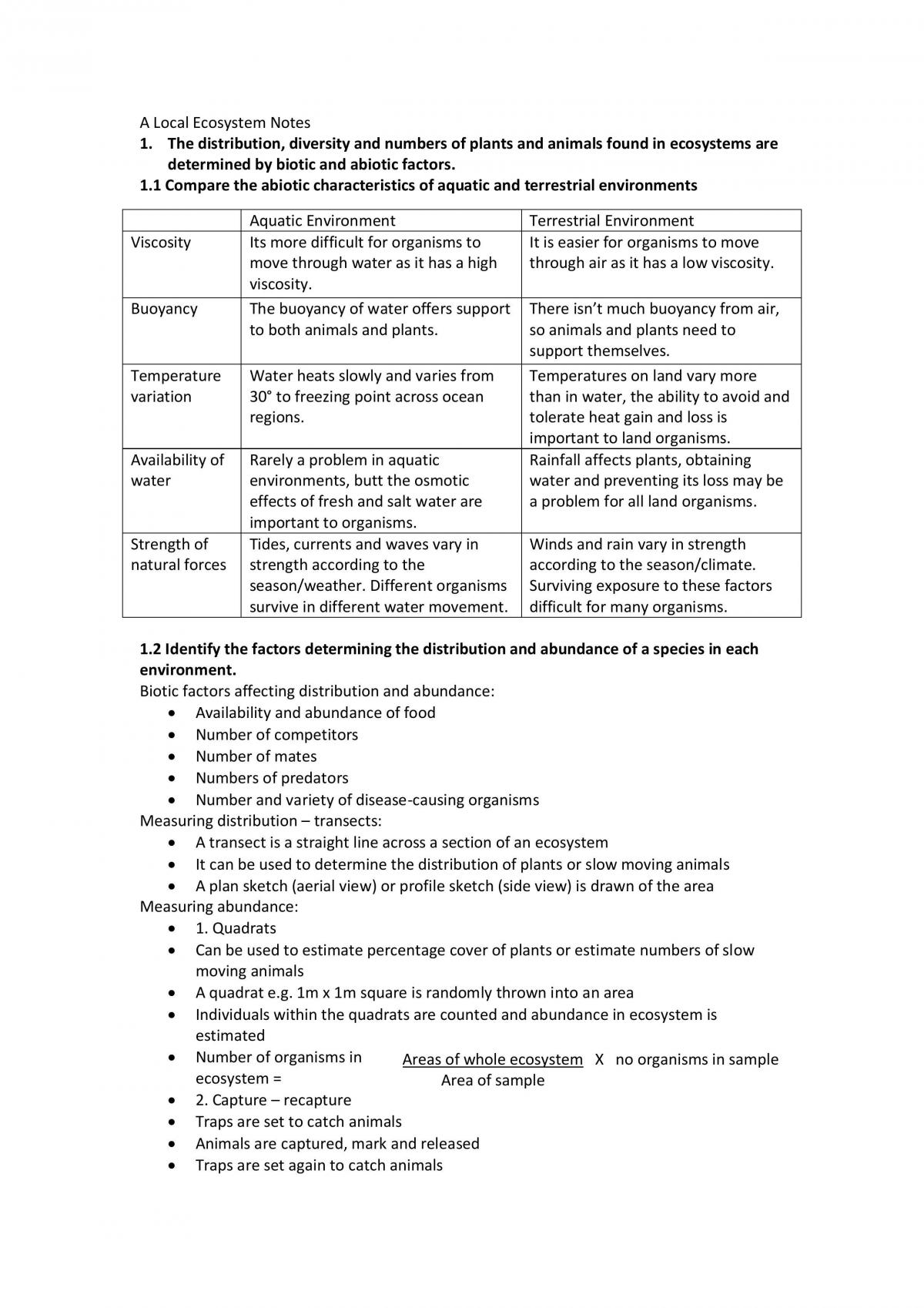 Biology Year 11 Notes - Page 1