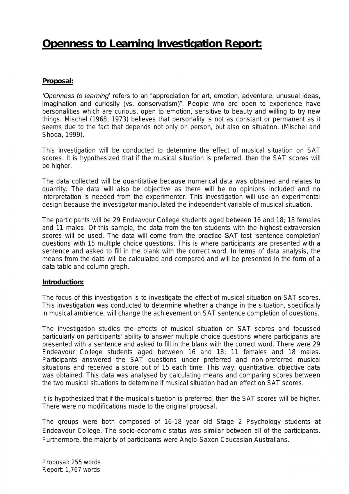 Openess to Learning Report  - Page 1