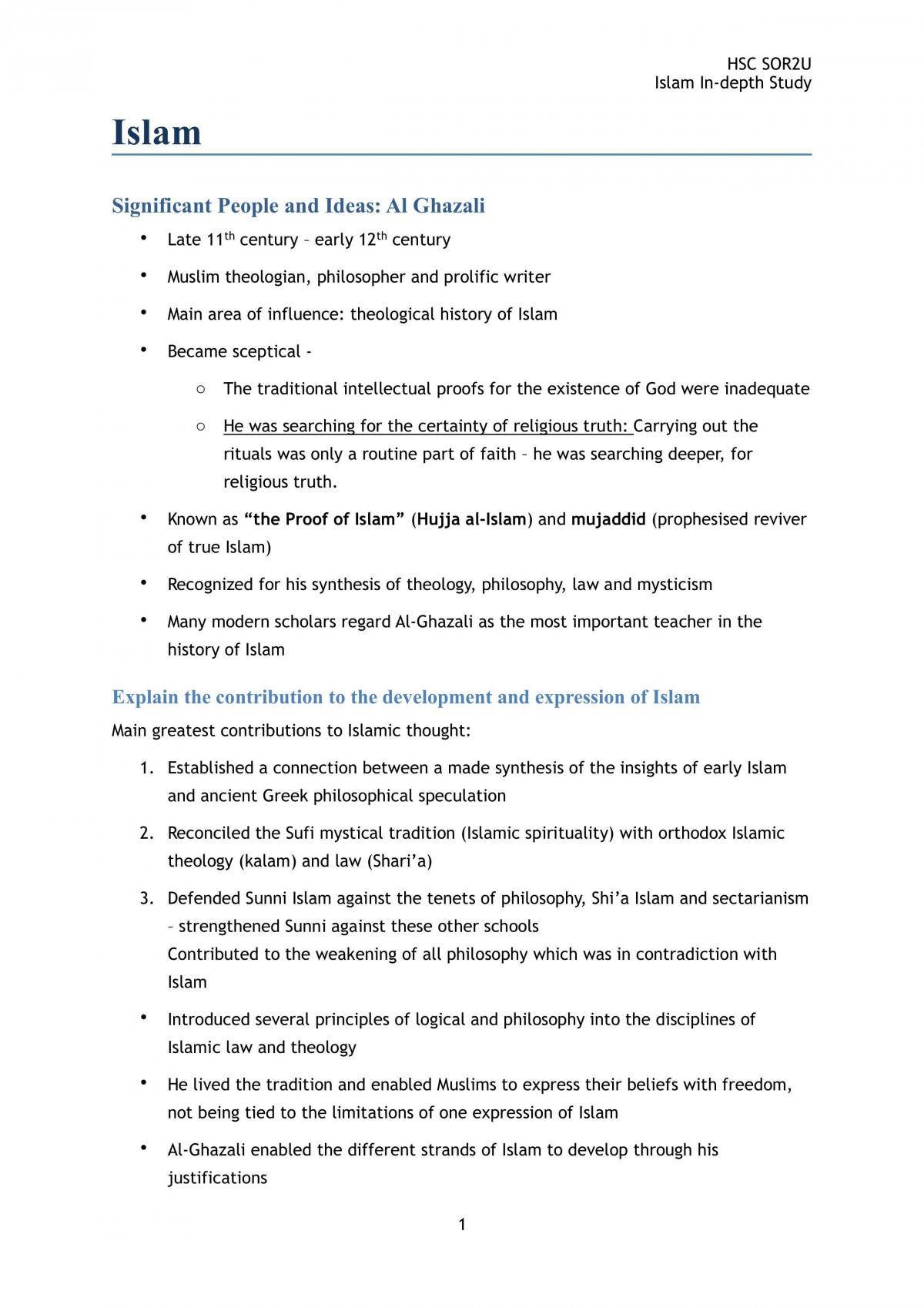 SOR2U Islam Notes - Page 1