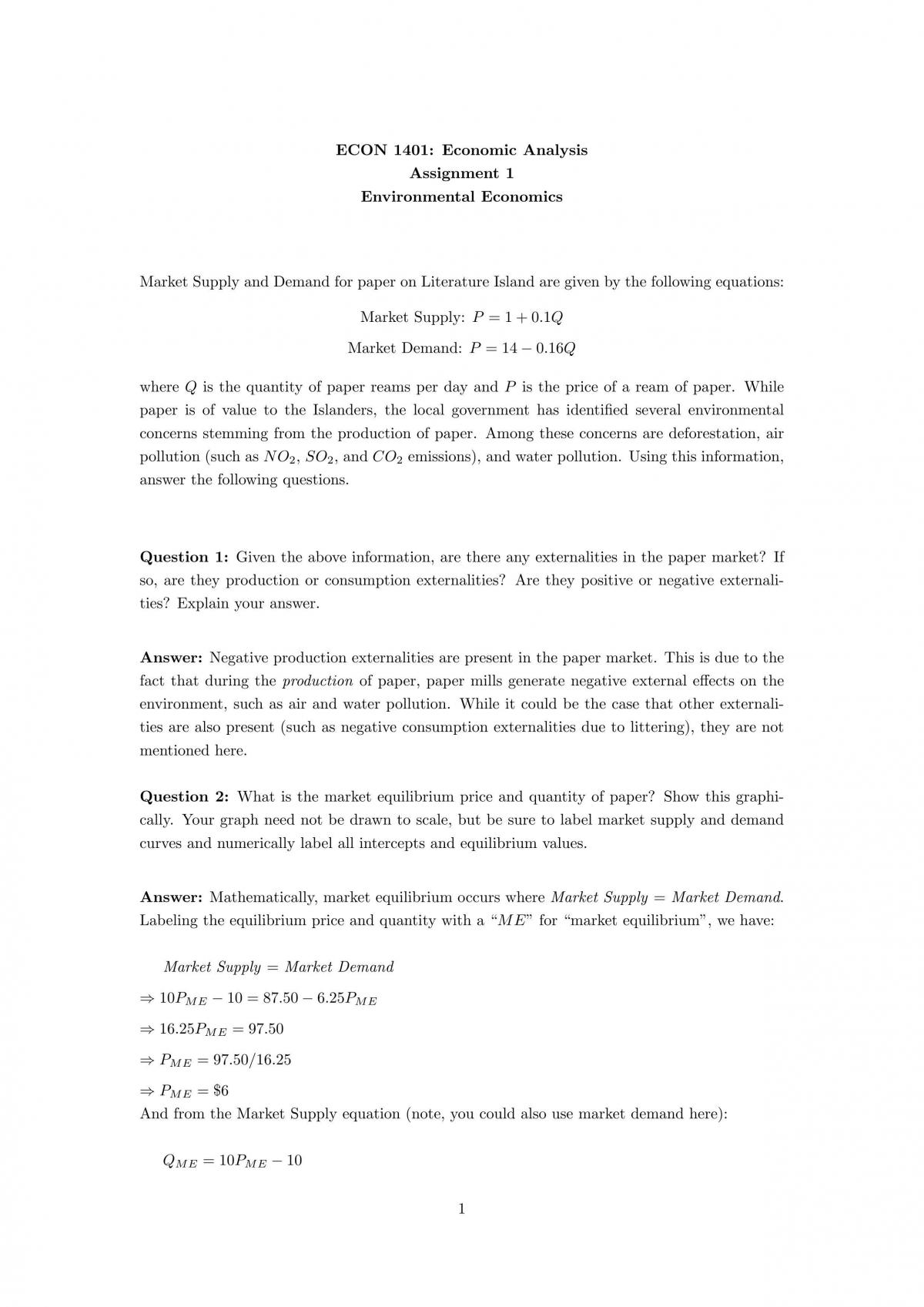 ECON1401 ASSIGNMENT 1 2012 - Page 1