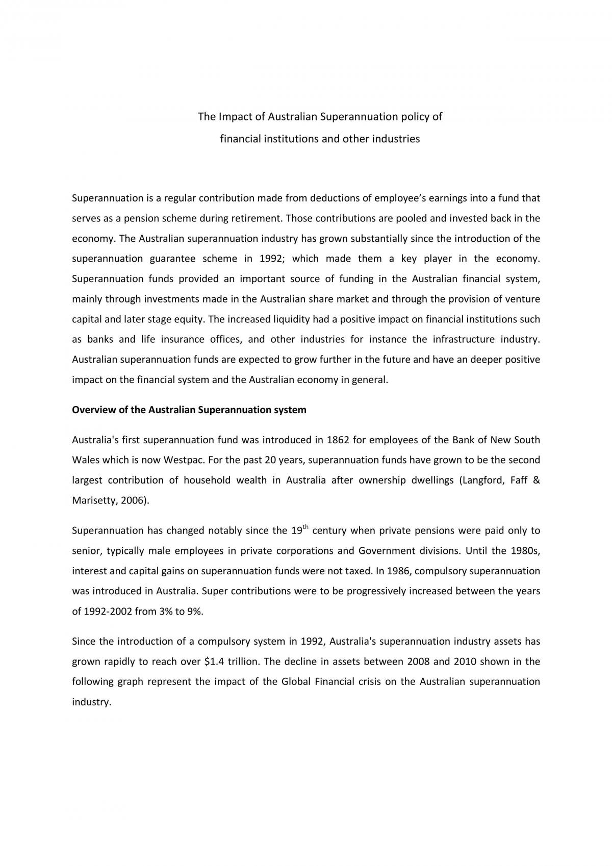 The Impact of Australian Superannuation Policy of Financial Institutions and Other Industries - Page 1