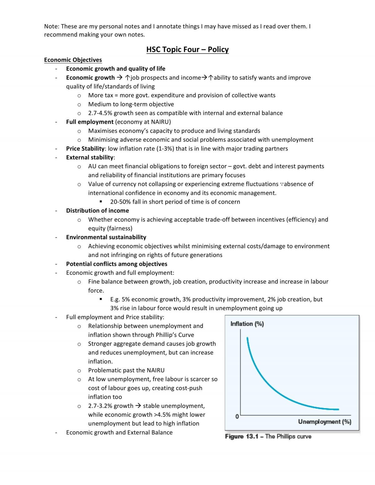 HSC Economics Notes Topic 4 - Page 1