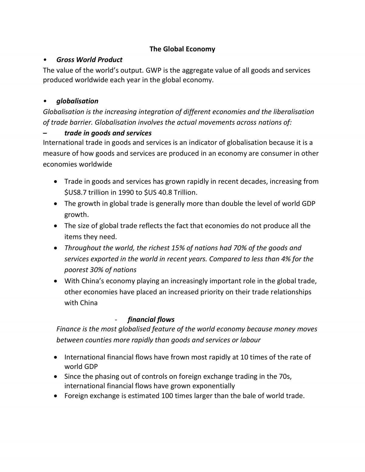 The Global Economy Syllabus Notes - Page 1