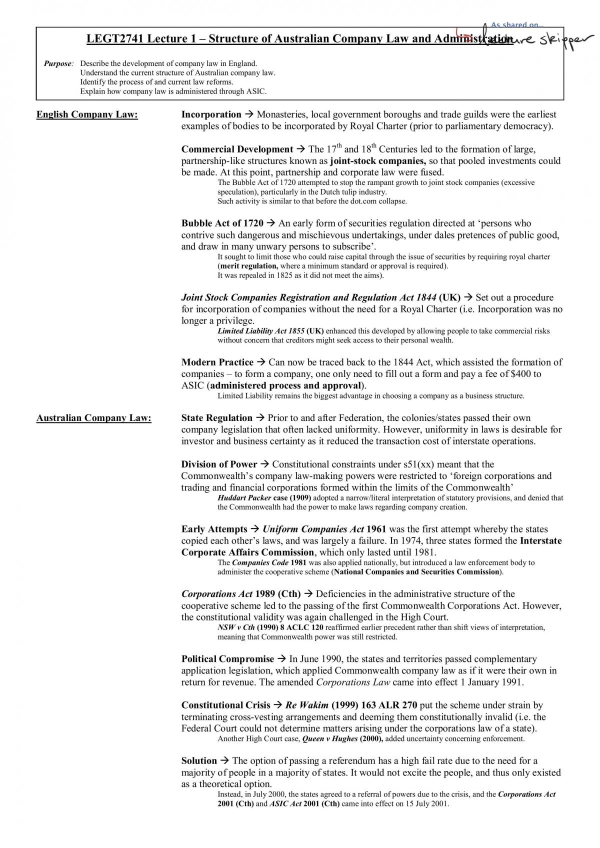 Notes for Business Entities  - Page 1
