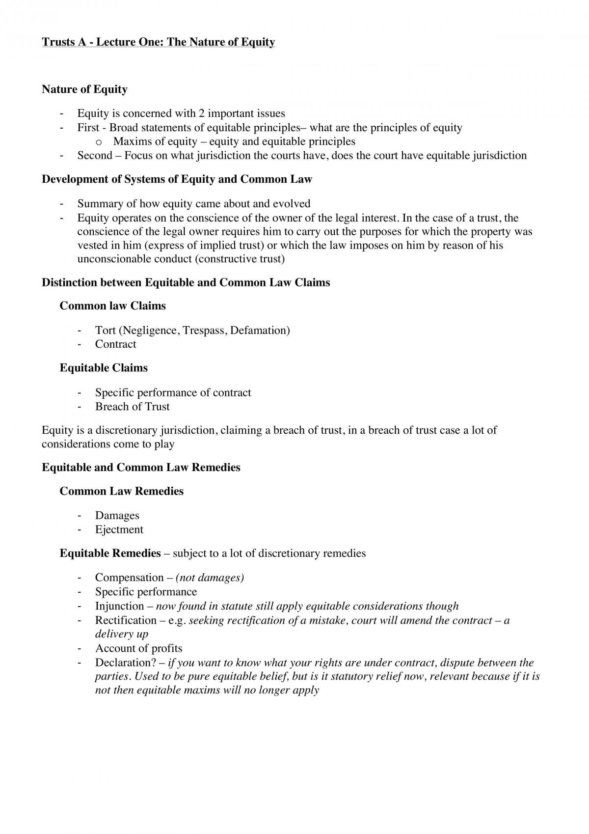 Trust A - Study Notes - Page 1