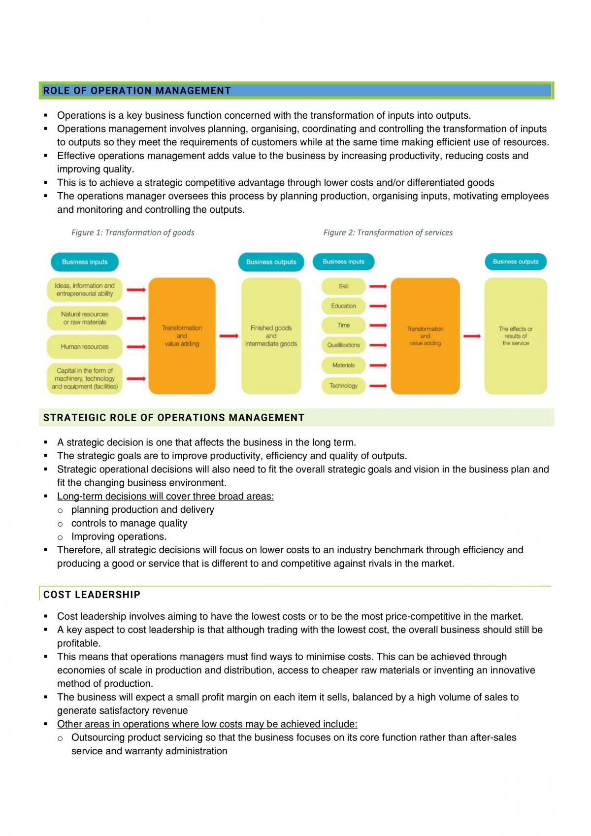 Business Studies Notes on Operations - Page 1