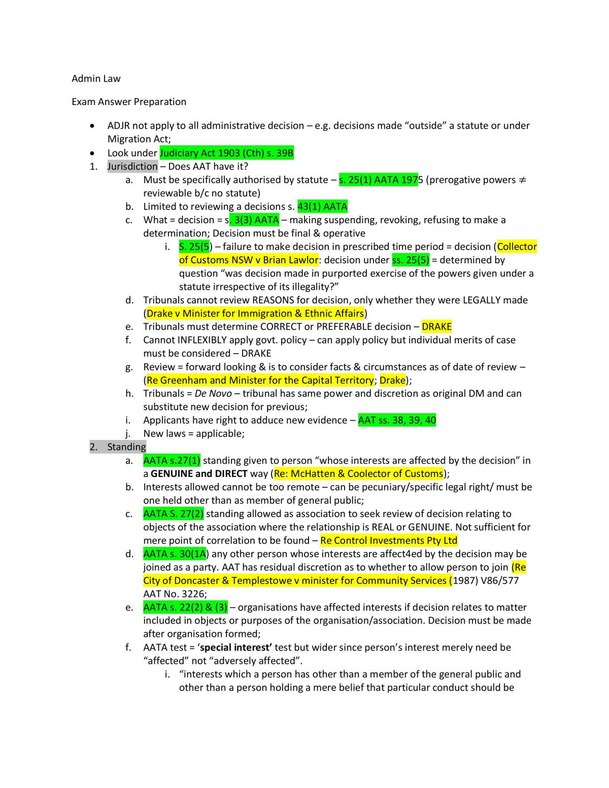 Admin Law exam notes - Page 1