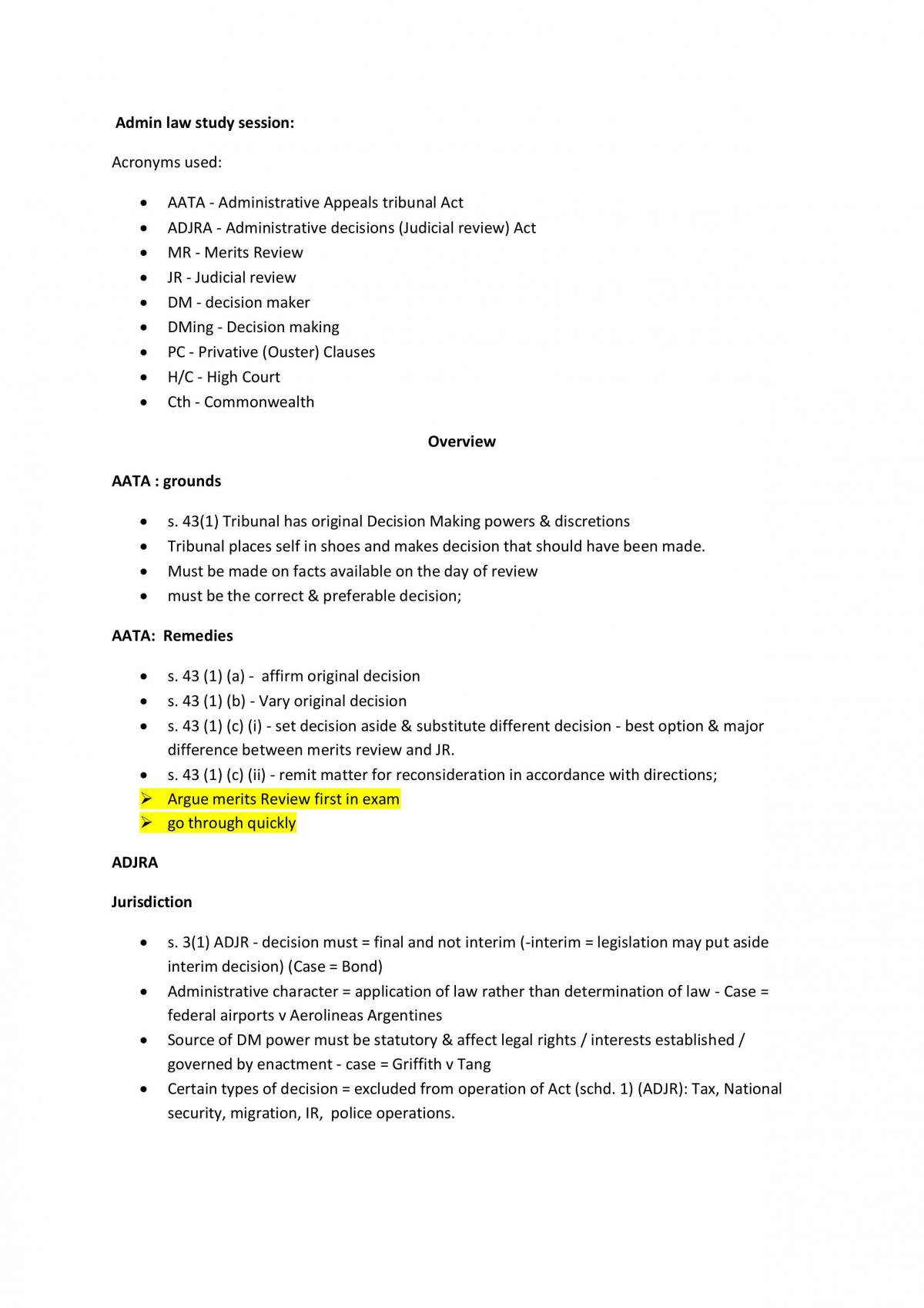 Admin Law - Exam notes guide - Page 1