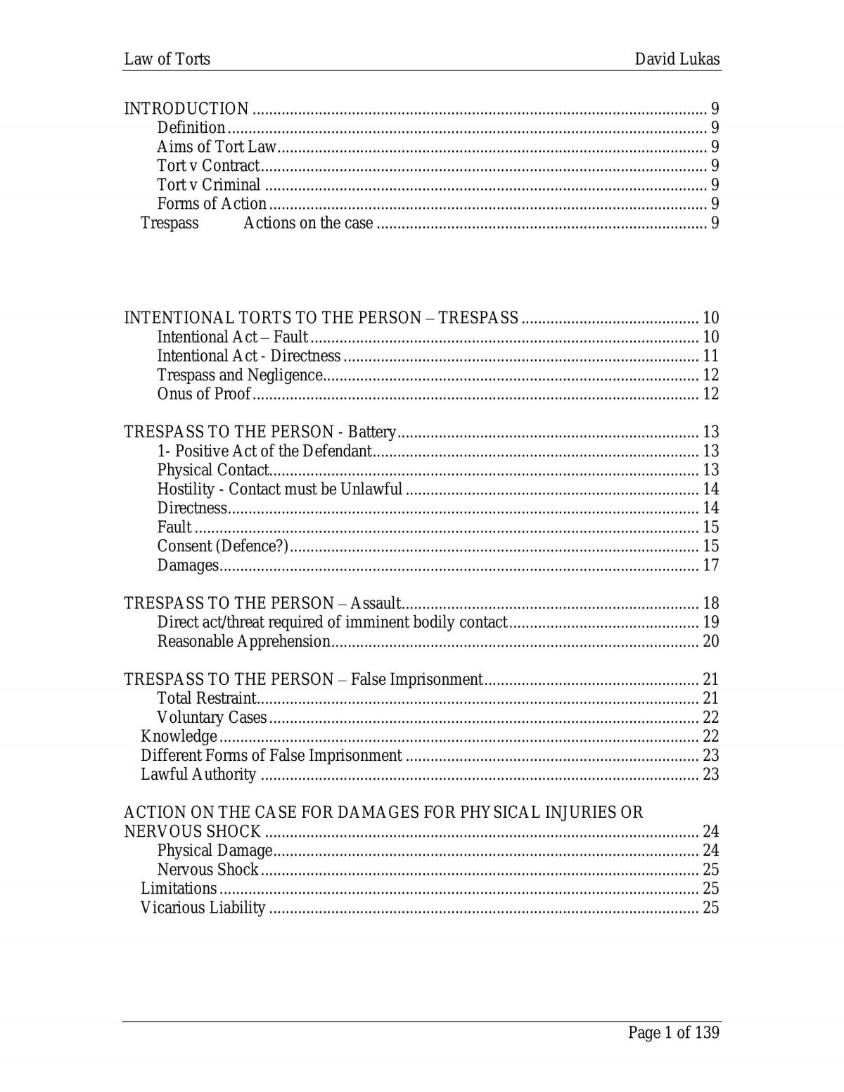 Notes for Torts Exam - Page 1