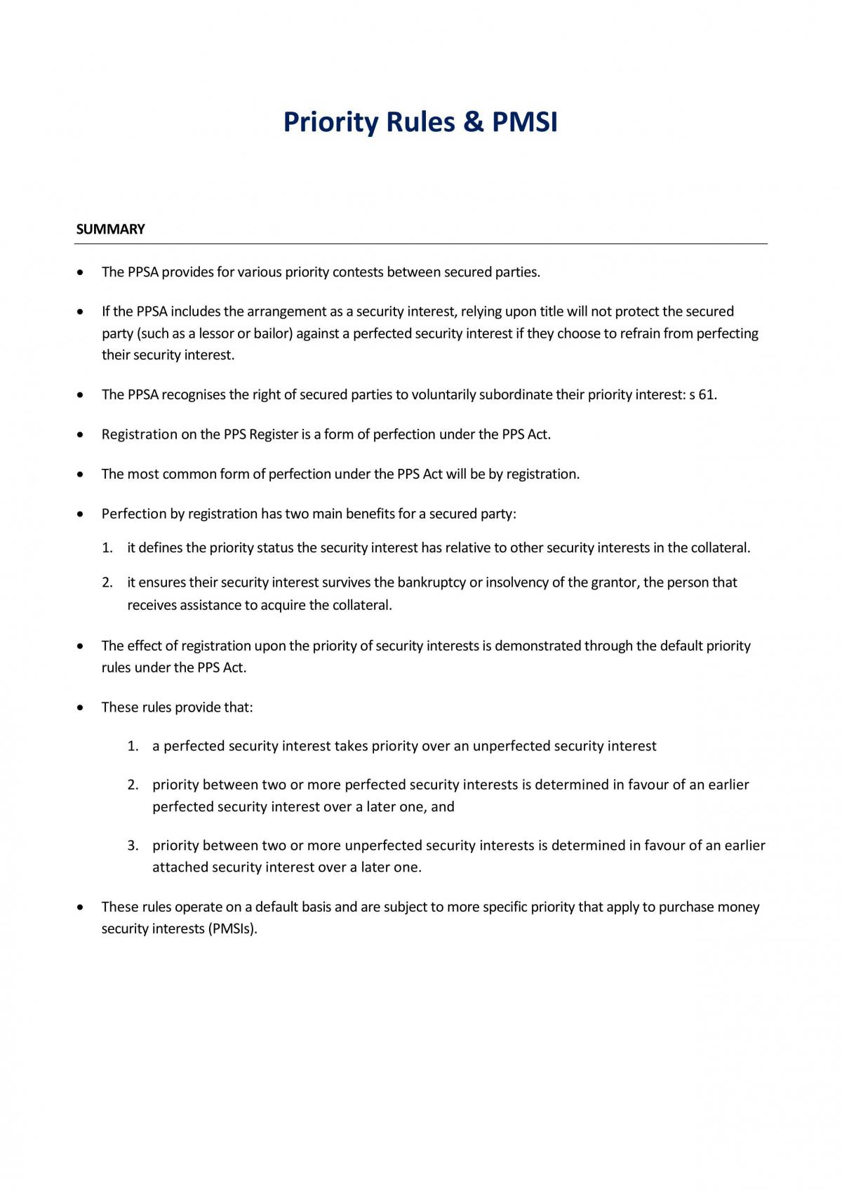PPSA Priority Rules & PMSI - Page 1