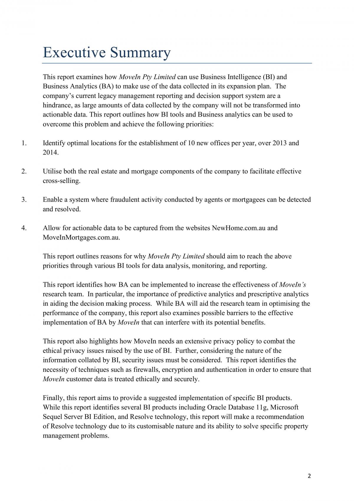 Business Intelligence Assignment  - Page 1