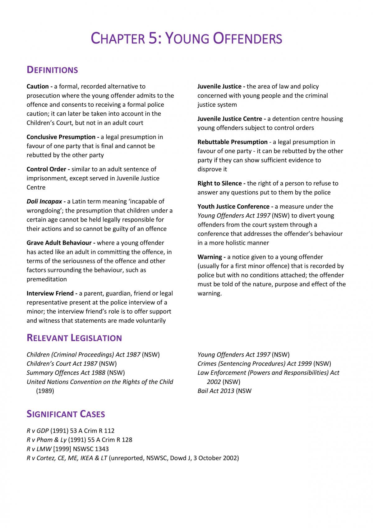 Chapter Summary on Young Offenders Notes - Page 1