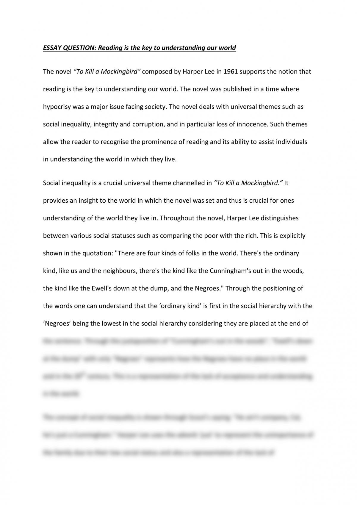 essay questions for to kill a mockingbird part 1