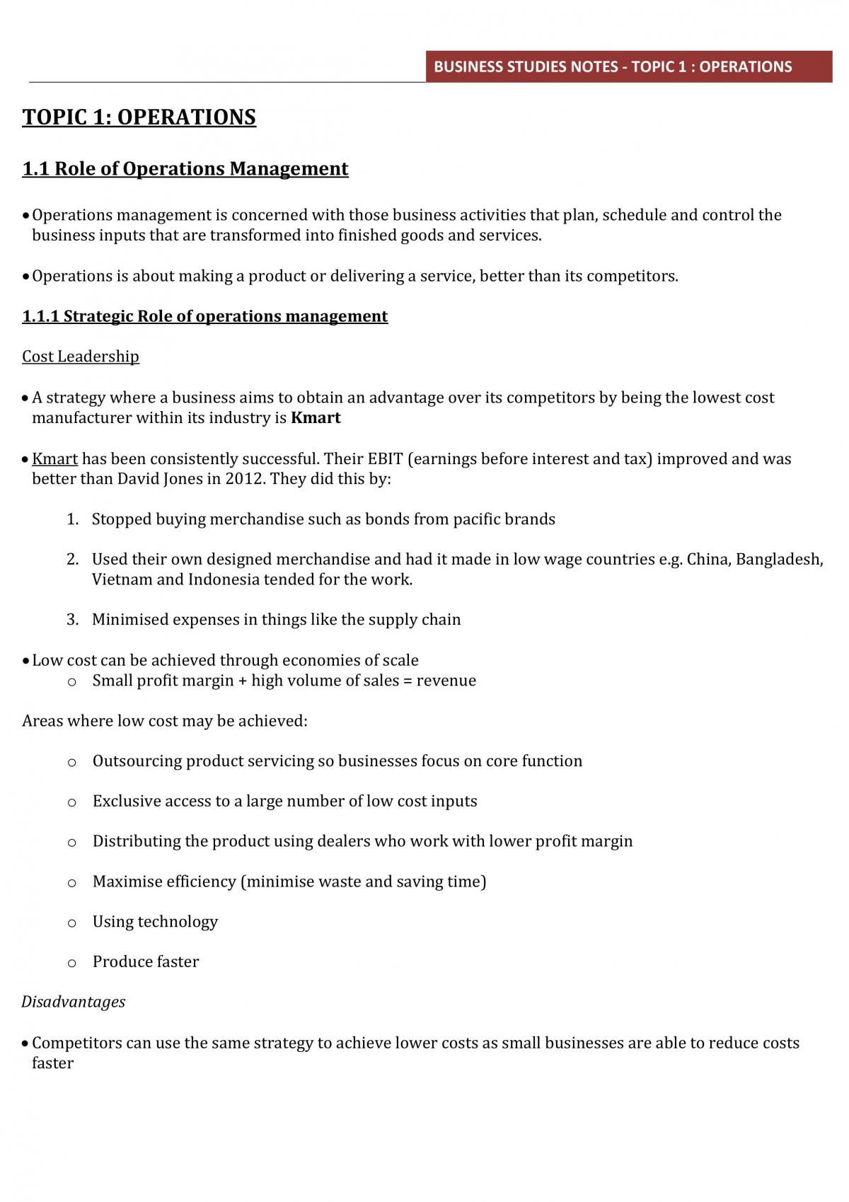 HSC Business Studies Notes  - Page 1