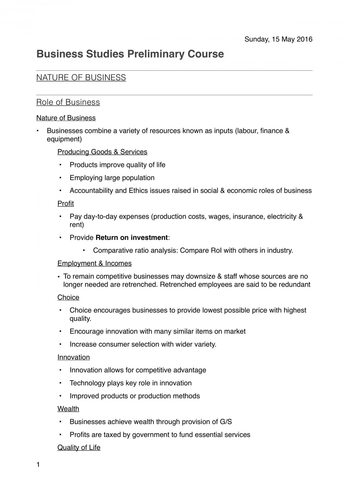Preliminary Business Studies - Complete Notes - Page 1