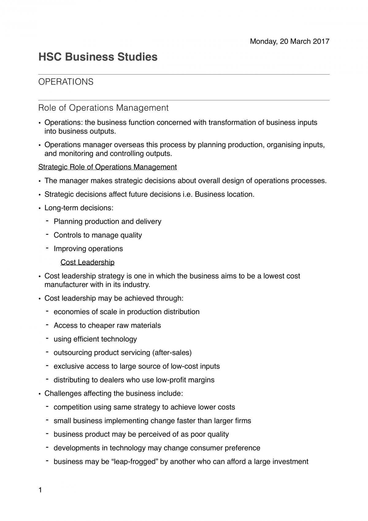Operations & Marketing - In-Depth Notes  - Page 1