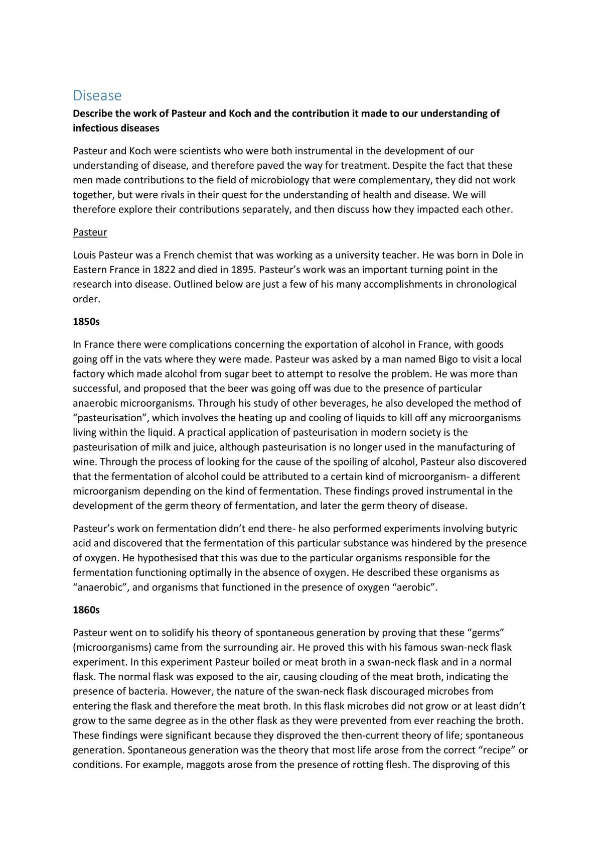Detailed Notes on Pasteur, Koch and Pathogens Notes - Page 1