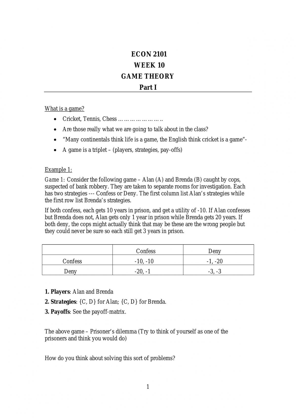 ECON 2101 Week 12 Notes - Page 1