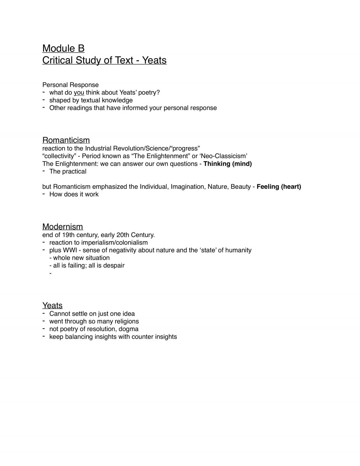 Yeats Notes - Page 1