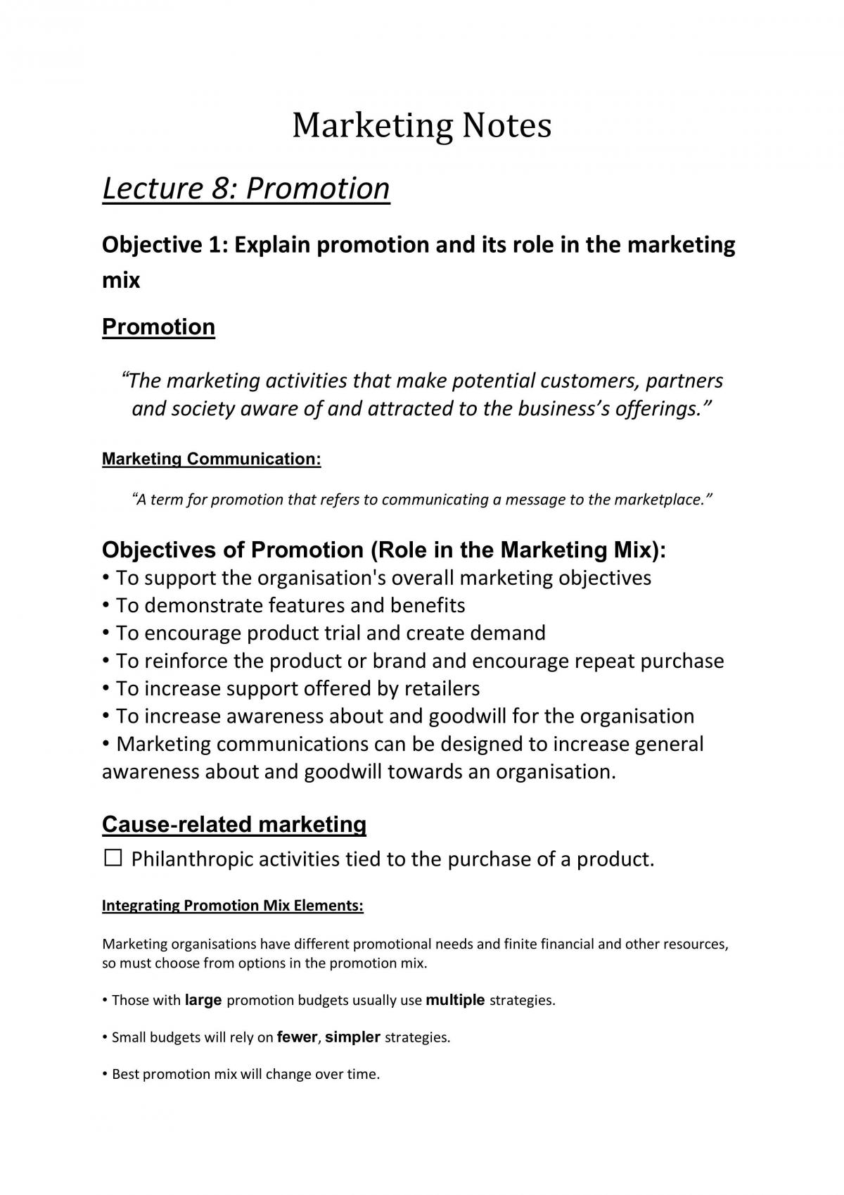 Marketing Notes - Final Examination - Page 1