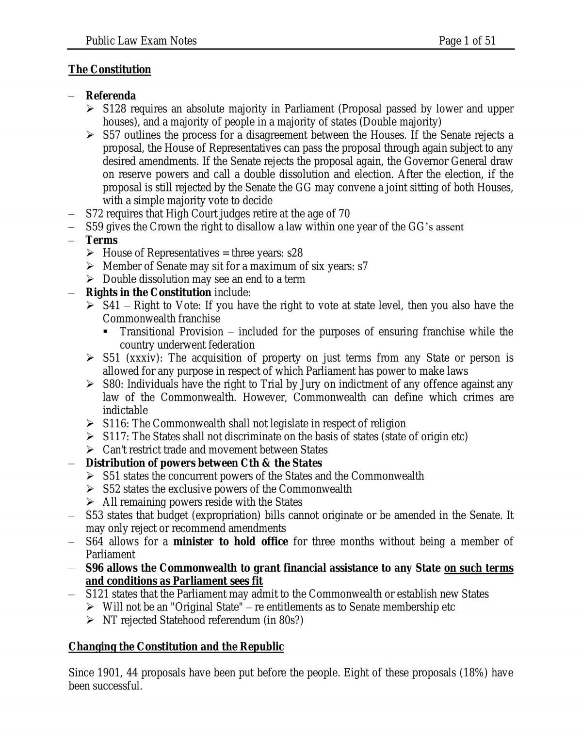 Public Law Exam Notes - Page 1