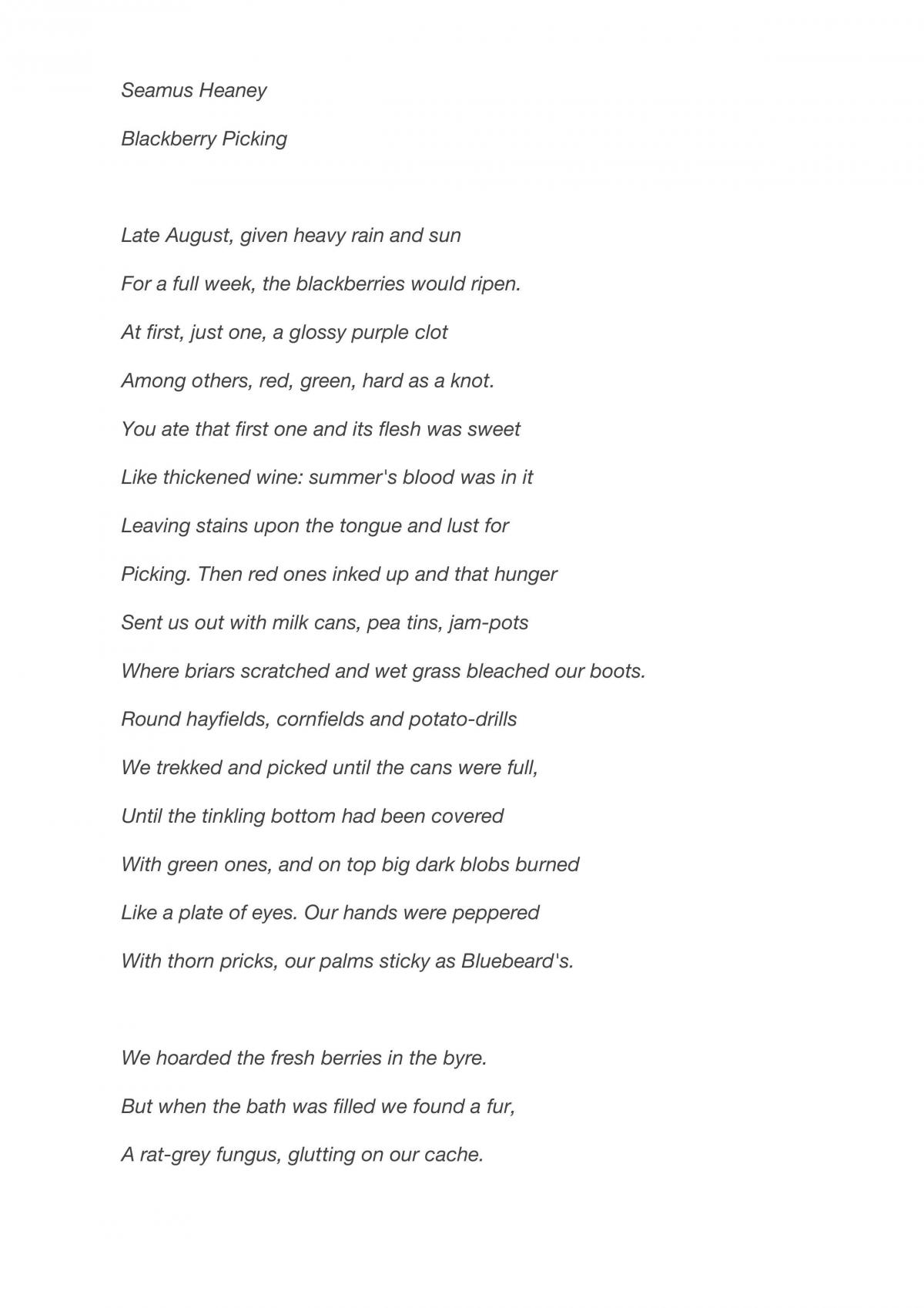 Brief Analysis of Seamus Heaney's 'Blackberry Picking' Poem for Related ...