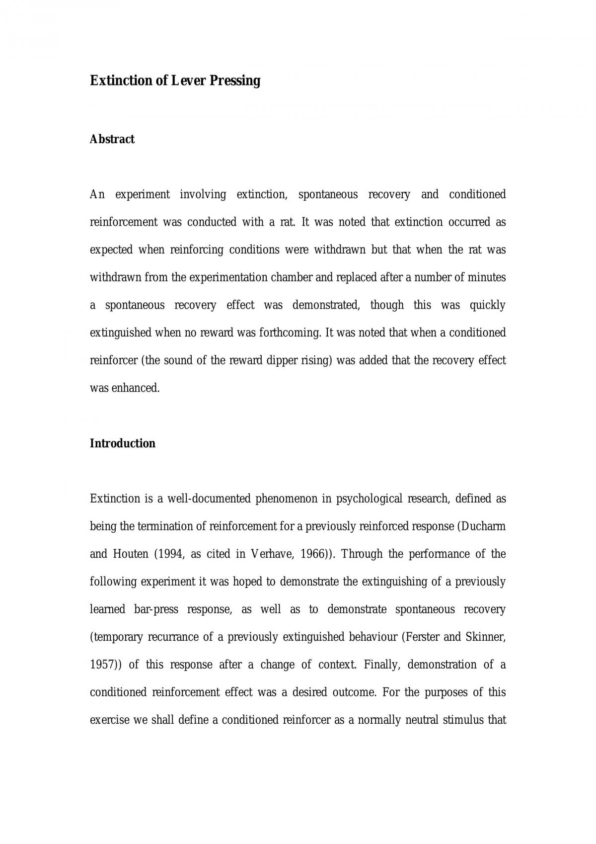 Extinction Of Lever Pressing Behaviour In Rats - Page 1