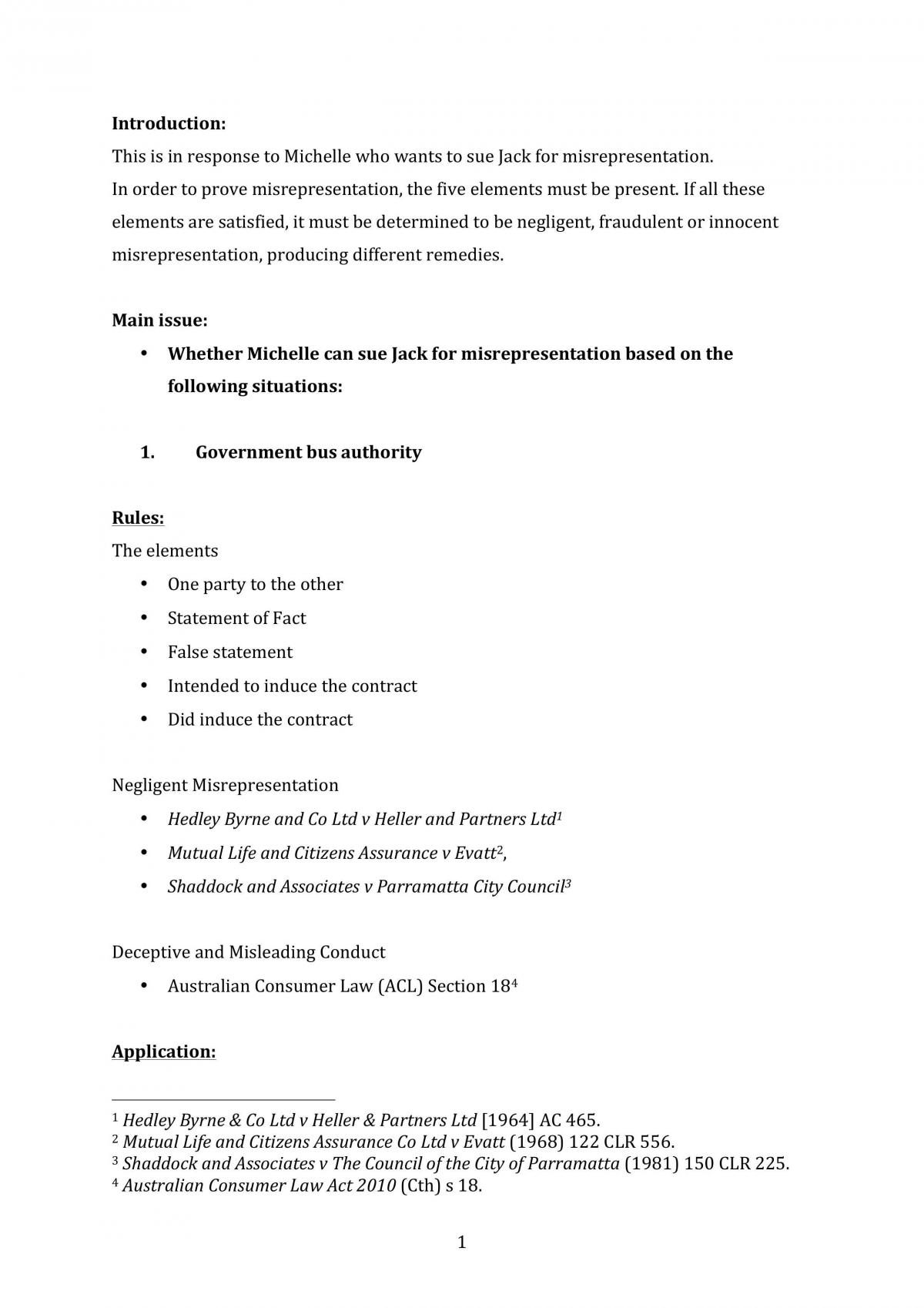 Presentation assignment on misrepresentation  - Page 1
