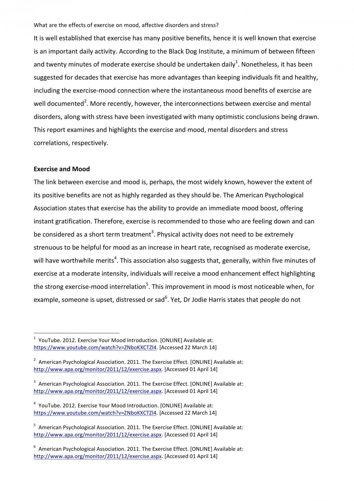 Exercise and Mood Essay - Page 1