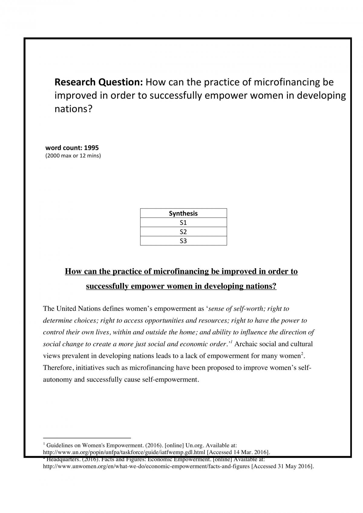Microfinancing - How can the	practice of microfinancing be	improved	in order to successfully empower women in developing nations? - Page 1
