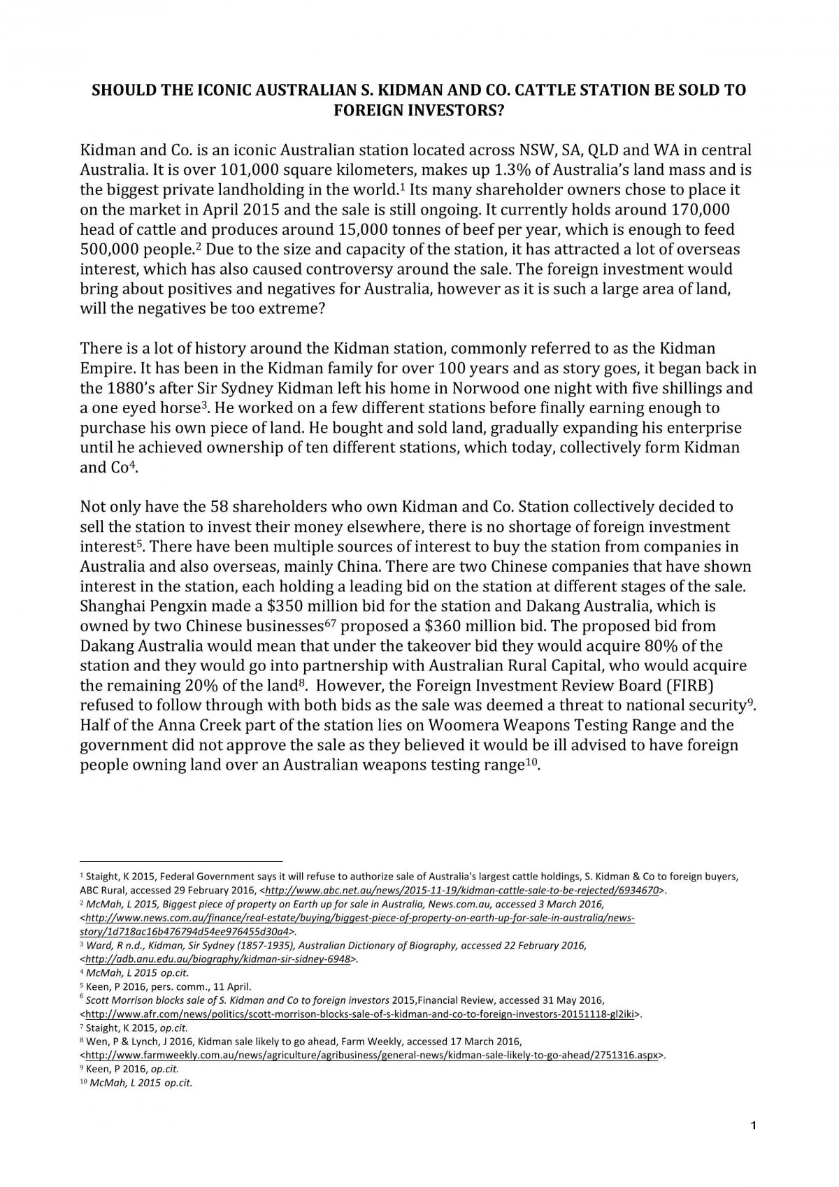 Kidman Co Research Essay - Page 1